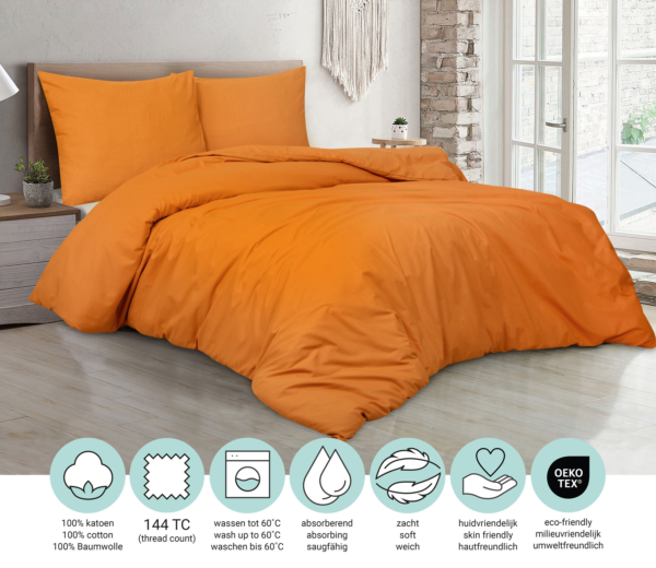 Dekbedovertrek Uni – 100% natuurlijk katoen – 200×200/220 – honey - Afbeelding 3