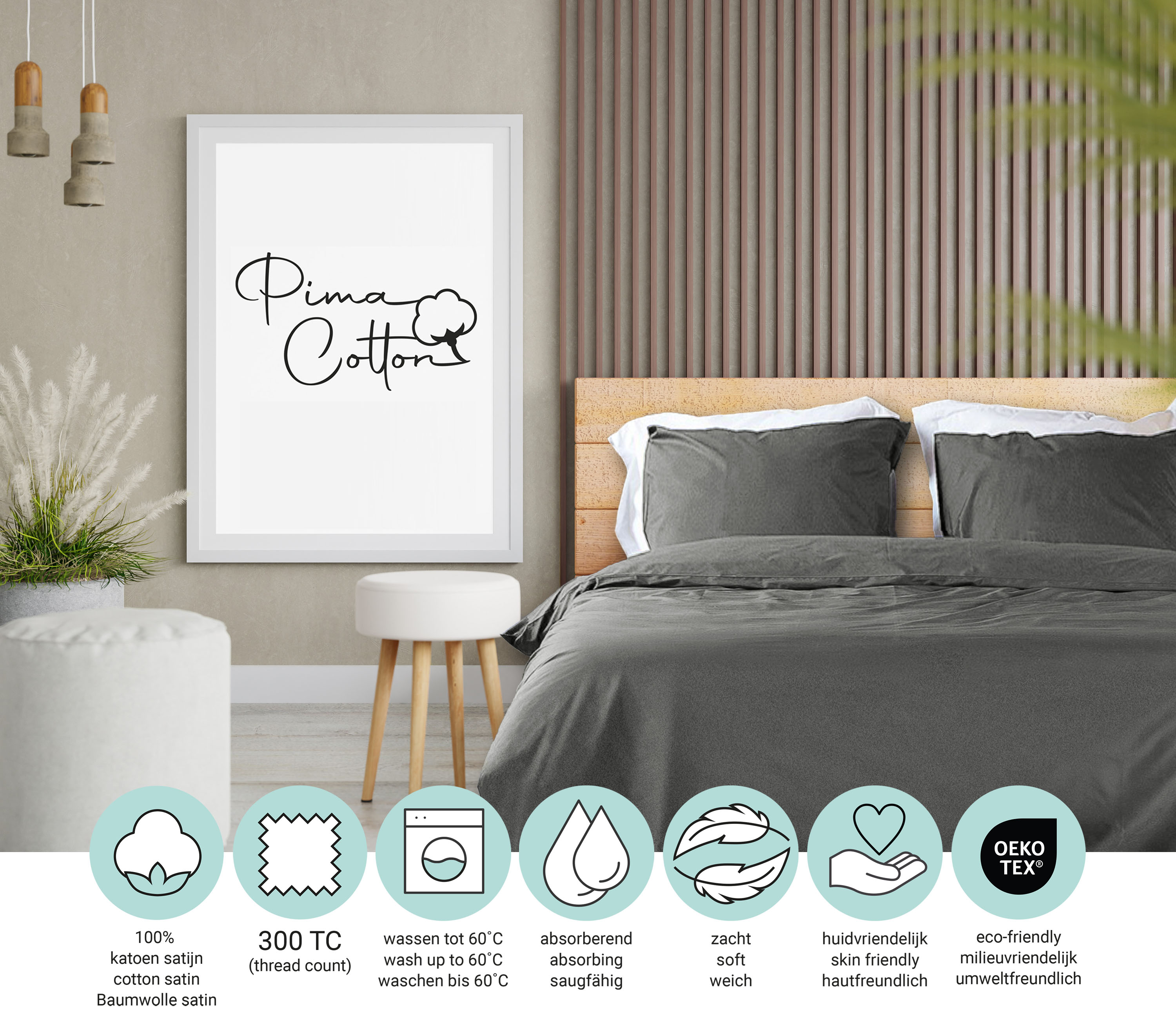 Dekbedovertrek Queen - 100% katoensatijn - 240x200/220 - antraciet - Afbeelding 7