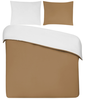 Dekbedovertrek Percal – 100% percal katoen – 140×200/220 – camel/wit